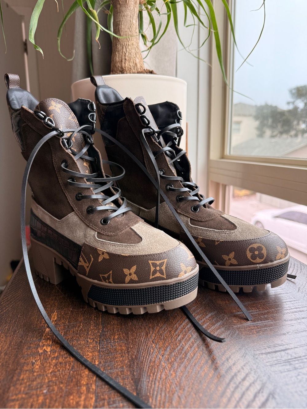 Louis Vuitton Brown Monogram Platform Combat Boots 37/38